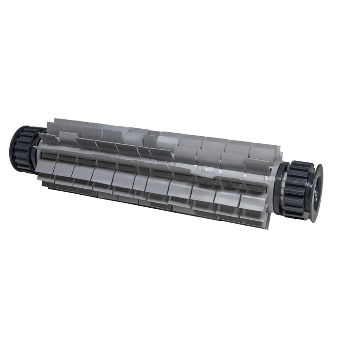 Gray and black printer toner cartridge on a white background