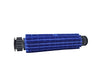 Blue cylindrical filter with black ends on a white background