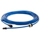 Coiled blue cable with connectors on a white background