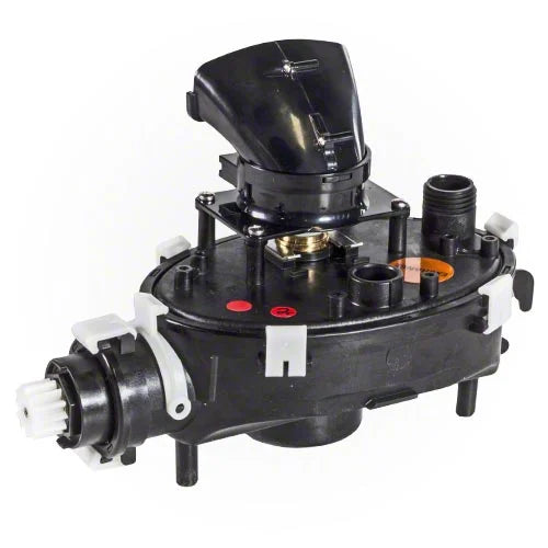 Black mechanical component on a white background