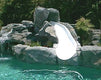 Rocky water slide in a pool with trees in the background