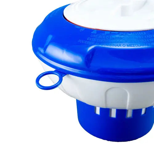 Blue and white plastic component on a white background