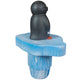 Penguin figure on a blue ice floe with a white background