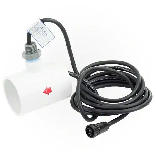 White sensor with black cable on a white background