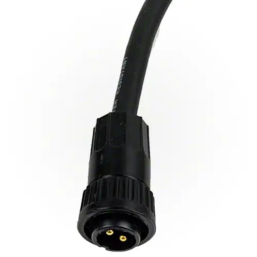 Black electrical connector with a cable on a white background