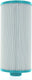 Cylindrical filter with blue top and bottom on a white background