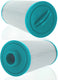 Two cylindrical filter cartridges with teal ends on a white background