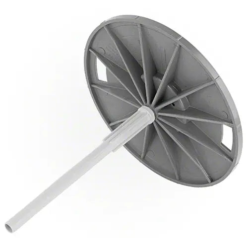 Gray plastic reel with white handle on a white background