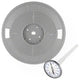 Gray spool of thread with a dial thermometer on a white background