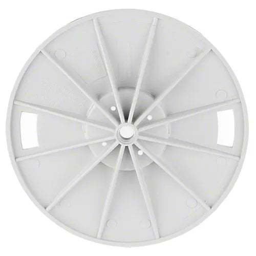 White plastic wheel with radial design on a white background