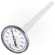 Bimetallic thermometer with white stem on a white background