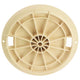 Beige plastic component with a circular grid pattern on a white background