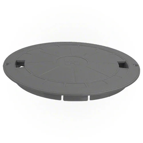 Gray round plastic cover with cutouts on a white background