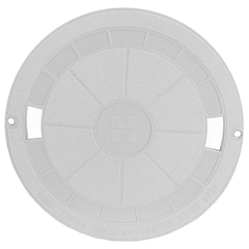Round white plastic cover with cut-out slots on a white background