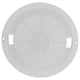 Round white plastic cover with cut-out slots on a white background