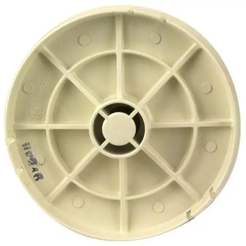 Beige plastic wheel with a central hub on a white background