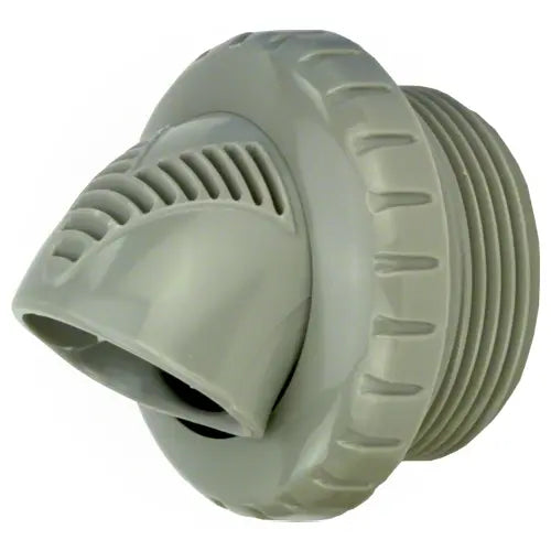 Gray plastic fitting with threaded end on a white background