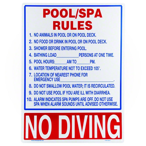 Poolmaster Pool and Spa Rules Sign 40321. Florida Commercial Pool Sign ...